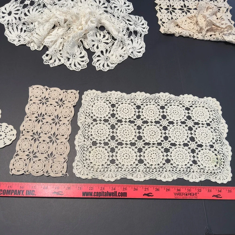 Vintage Crochet Doilies Table Runners White Cream Lace Lot 6pc Cottagecore Chic